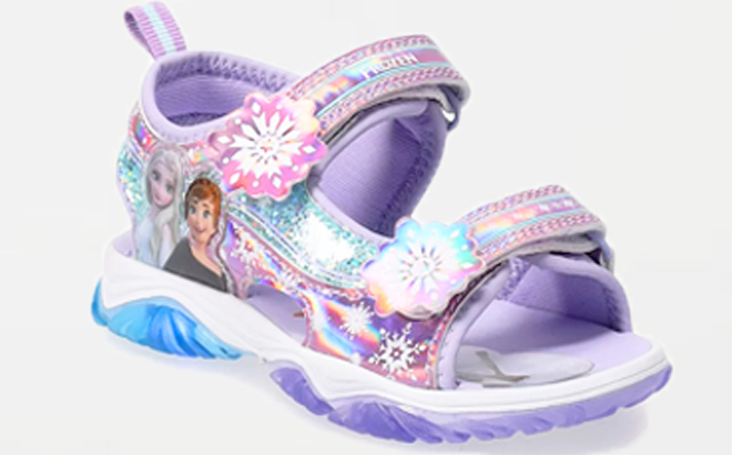 Disney Girls Frozen 2 Anna and Elsa Light Up Sandals on a Gray Background