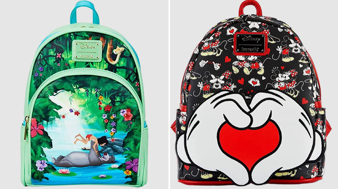 Disney Loungefly Jungle Book Backpack and Disney Loungefly Mickey and Minnie Heart Backpack