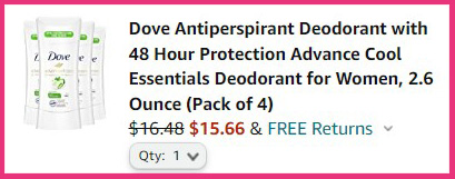 Dove Antiperspirant Deodorant Checkout Summary