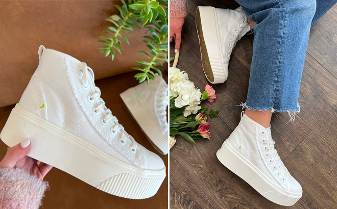 Dr Scholls High Top White Platform Sneakers