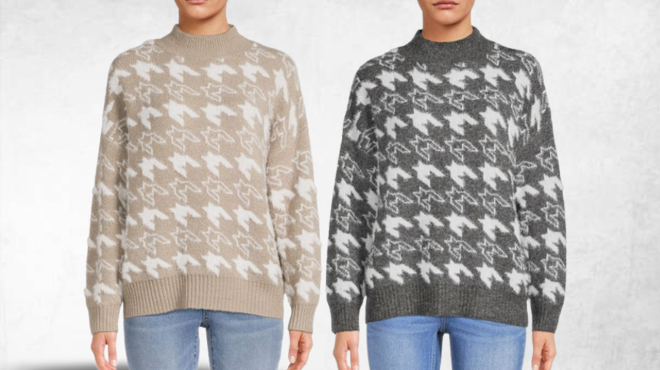 Dreamers by Debut Womens Houndstooth Pullover Long Sleeve Sweater