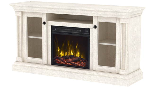 Empty Electric Fireplace TV Stand in White Oak Color