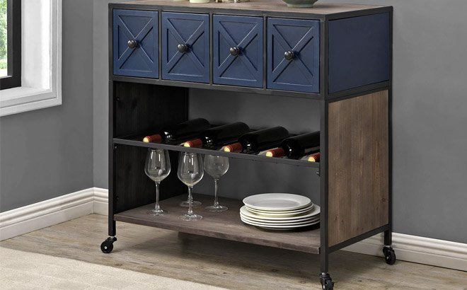 FirsTime Co Navy And Brown Clarkson Kitchen Cart