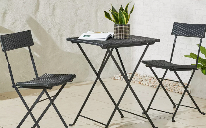 Folding Patio Bistro Table Chair 3 Piece Set