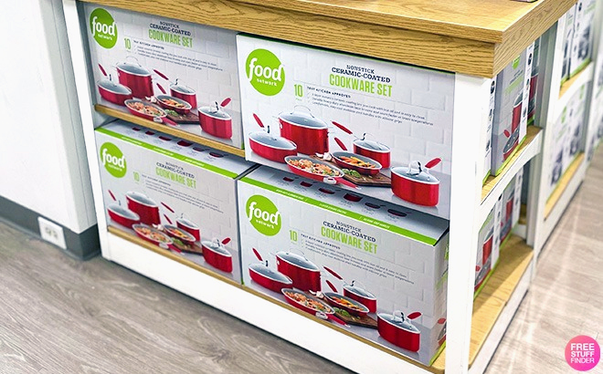 Food Network 10 Piece Cookware Set on shelf