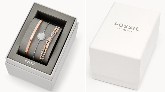 Fossil Womens Two Tone Stainless Steel Bracelet Combo Set