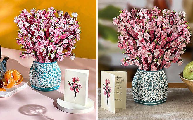 Freshcut Paper Pop Up Cards Cherry Blossoms 12 inch Life Sized Forever Flower Bouquet