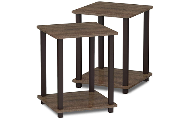 Furinno Simplistic Set of 2 End Tables Walnut Brown Color