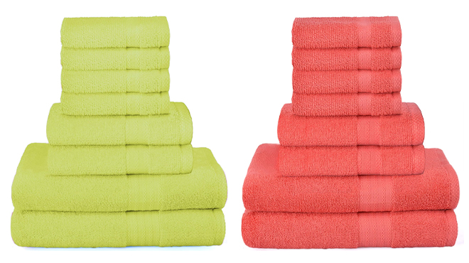 Glamburg Ultra Soft 8 Piece Neon Green Light Coral Towel Set