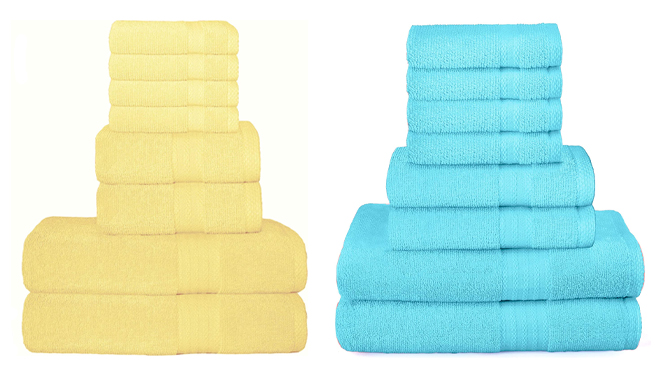 Glamburg Ultra Soft 8 Piece Yellow Turquoise Towel Set