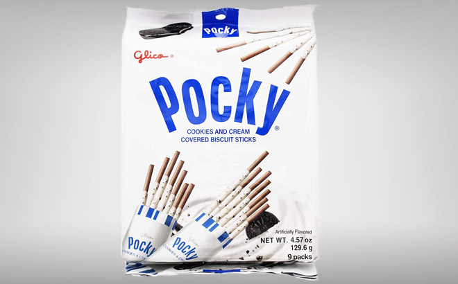 Glico Cookie And Cream Covered Biscuit Sticks on a Gray Background