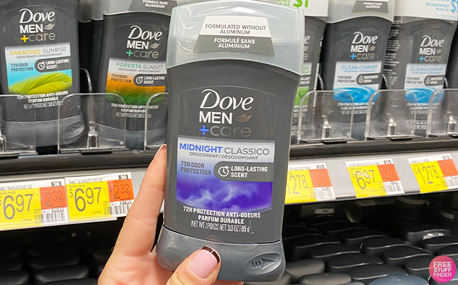 Hand Holding Dove Mens Deodorant at Walmart