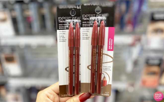 Hand Holding Maybelline Expert Wear Twin Brow Eye Pencils