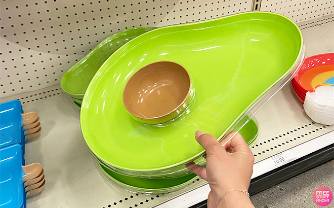 Hand Holding Sun Squad Plastic Figural Avocado Serving Bowl Set at Target