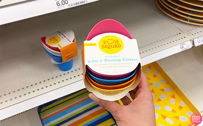 Hand Holding Sun Squad Plastic Ice Cream Scoop Cones at Target