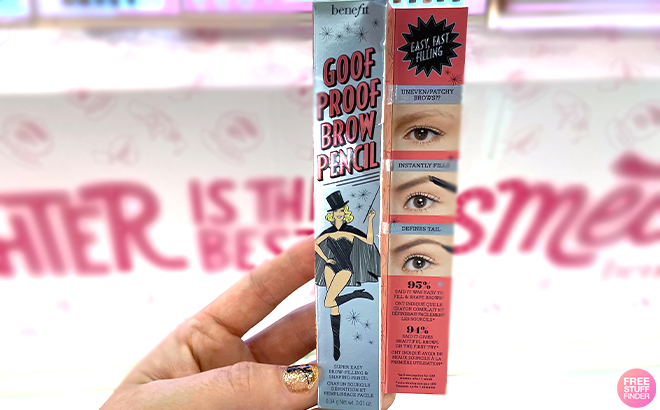 Hand holding Benefit Cosmetics Goof Proof Brow Pencil