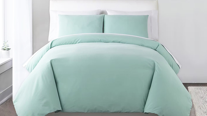 Home Expressions 3 Piece Twin Duvet Cover Set in Pastel Aqua Solid Design