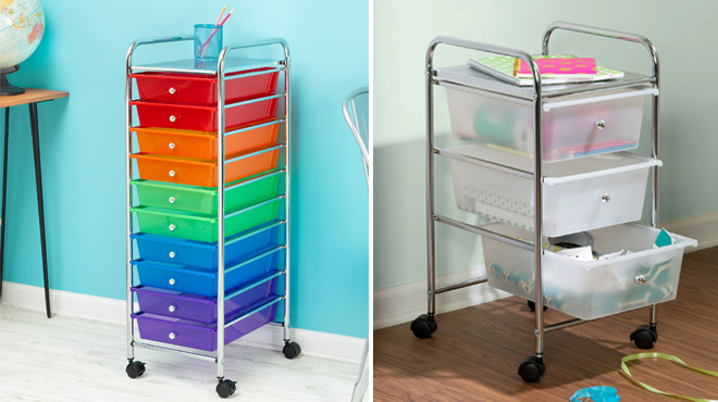 Honey Can Do 10 Drawer Rolling Cart on the Left and Honey Can Do 3 Drawer Rolling Cart on the Right