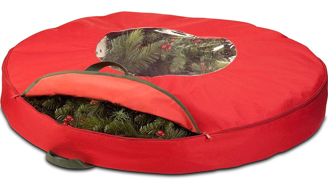 Honey Can Do 36 Inch Red Holiday Wreath Storage with Handles
