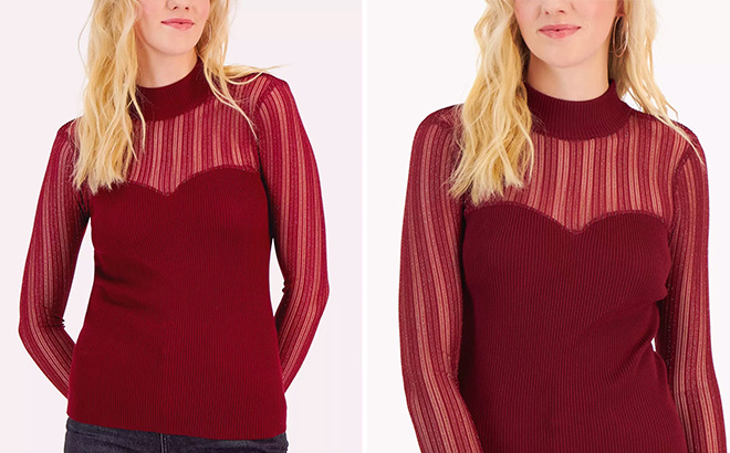 Juniors Illusion Sweetheart Neck Sweater