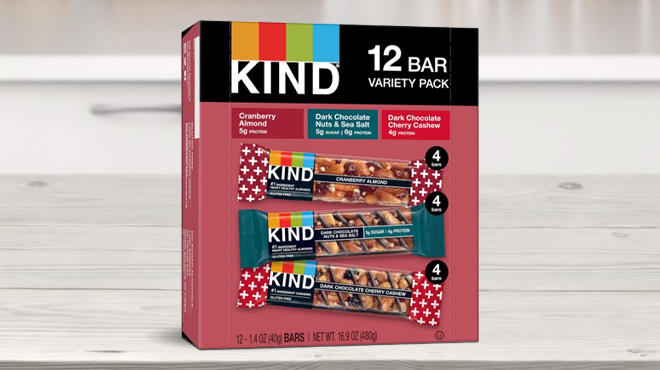 Kind Nut Bars 12 Count Variety Pack on a Tabletop