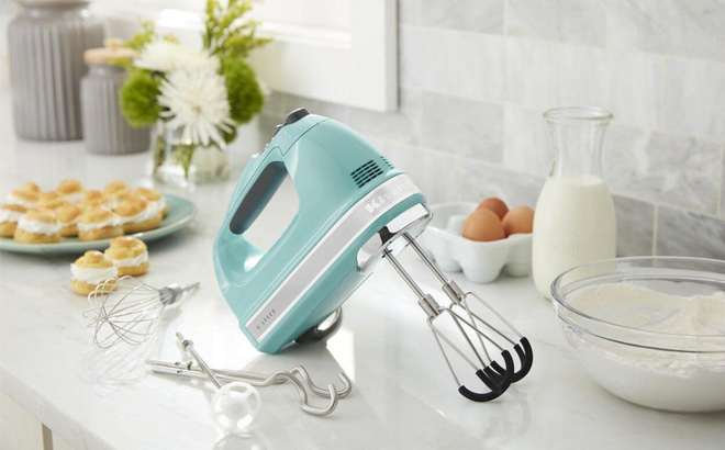 KitchenAid 9 Speed Hand Mixer with Flex Edge Beaters Aqua Sky Color