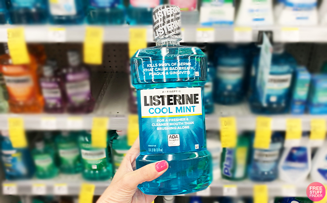 Listerine Cool Mint Antiseptic Mouthwash with Woman