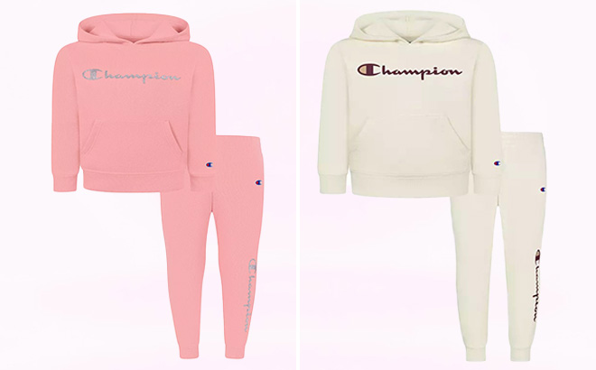 Little Girls Glitter Script Fleece Hoodie and Joggers Set and Little Boys Essential Script Fleece Hoodie and Joggers 2 Piece Set 1