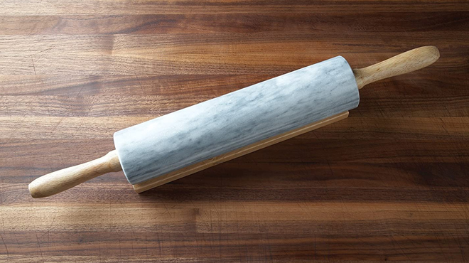 Marble Rolling Pin With Wooden Base