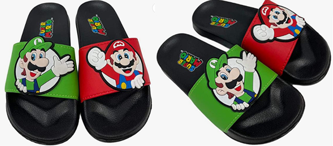 Mario Luigi Little Big Boys Slide Sandals on a Gray Background