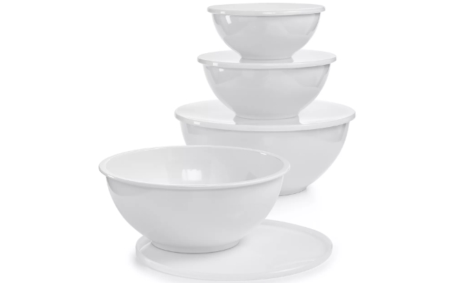 Martha Stewart Collection 8 Piece Bowl Lid Set in White on a White Background