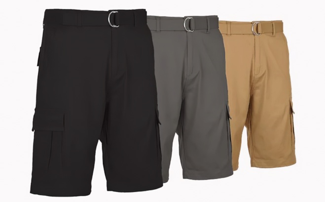 Mens 3 Pack Cotton Cargo Shorts With Belt