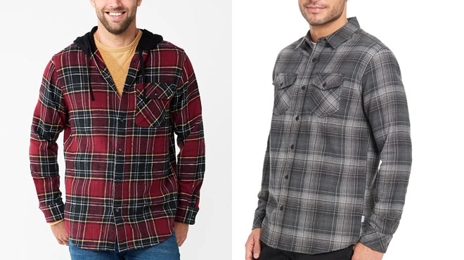 Mens Sonoma Hooded Flannel Shirt and Mens Hurley Flannel Plaid Button Down Shirt