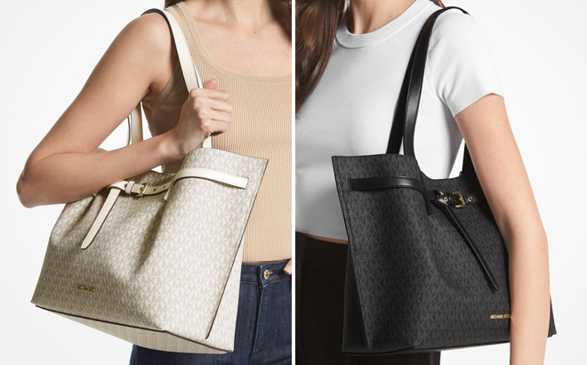 Michael Kors Emilia Large Logo Tote Bags On Models