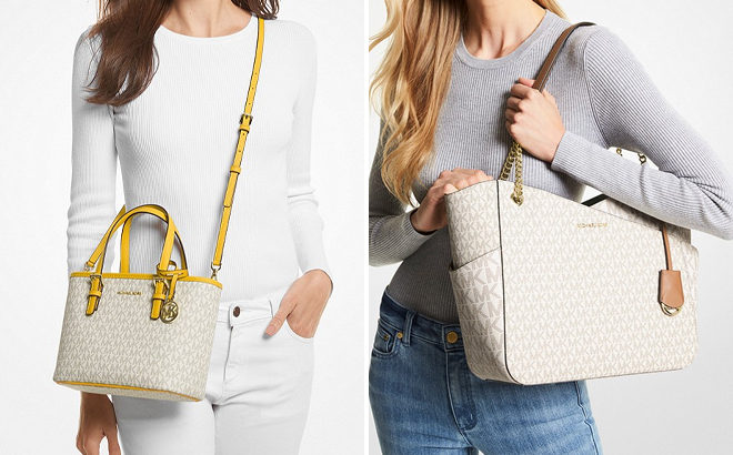 Michael Kors Extra Small Logo Tote Bag and Michael Kors Large Logo Shoulder Bag on Models