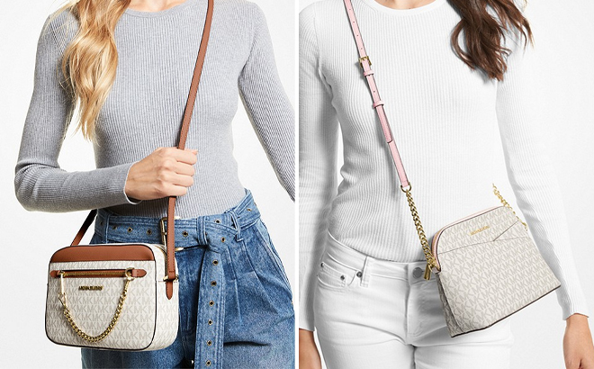 Michael Kors Large Logo Crossbody Bag and Michael Kors Medium Logo Dome Crossbody Bag On Models