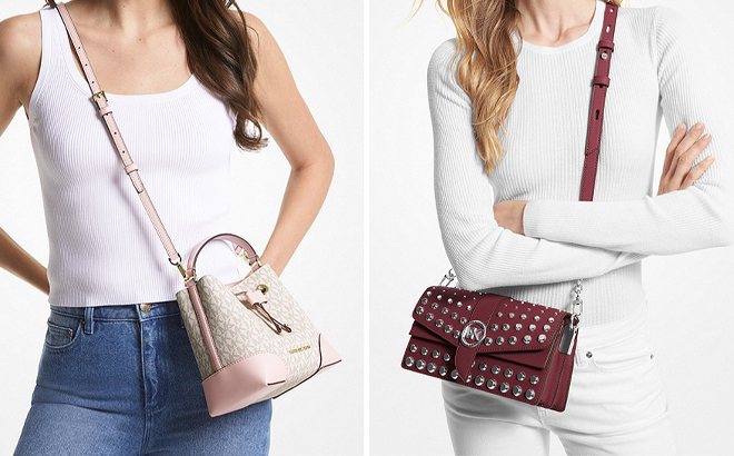 Michael Kors Mercer Small Logo Bucket Bag and Michael Kors Greenwich Medium Saffiano Leather Shoulder Bag on Models