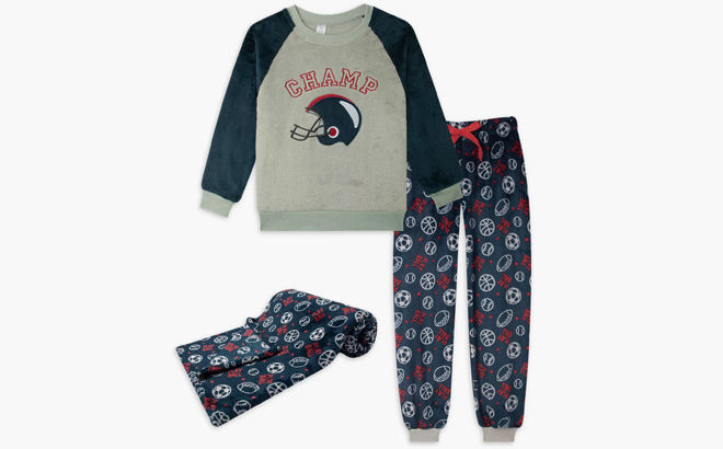 Modern Kids Boys Long Sleeve Pajamas and Blanket 3 Piece Set