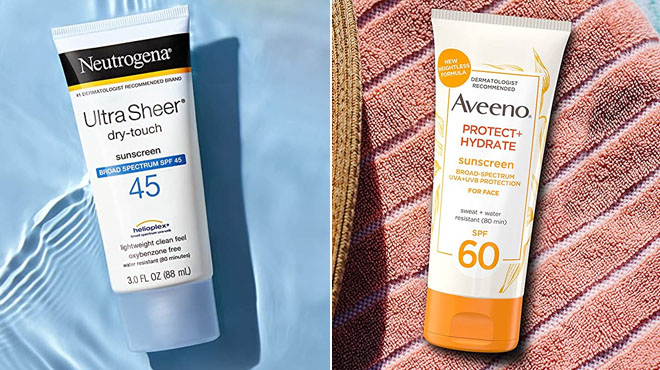 Neutrogena Sunscreen Lotion and Aveeno Protect Hydrate Moisturizing Face Sunscreen Lotion