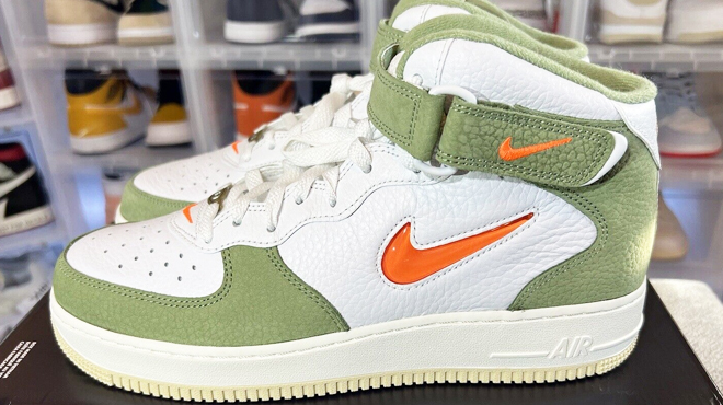 Nike Air Force 1 Mid QS Mens Shoes in Oil Green Color