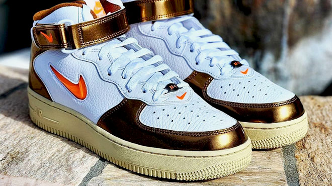 Nike Air Force 1 Mid QS Mens Shoes in White and Orange