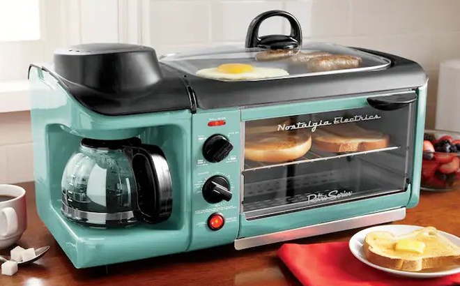 Nostalgia Retro 3 in 1 Electric Breakfast Station in Aqua Color