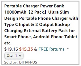 Order Summary for Portable Charger Power Bank