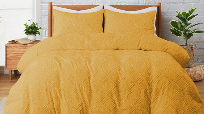 Peace Nest Jacquard Duvet Cover Set in Yellow Square