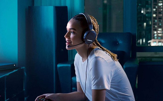 Person Wearing SteelSeries Wired Gaming Headset