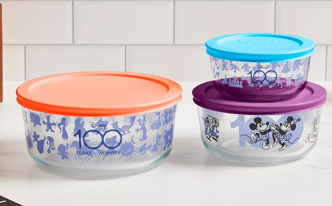 Pyrex Mickey Mouse 100 Years of Wonder 6 Piece Glass Storage Bowl Set