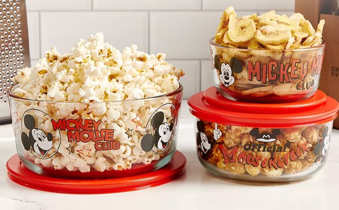 Pyrex Mickey Mouse Club 6 Piece Glass Storage Bowl Set