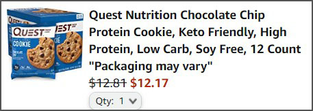 Quest Chocolate Chip Protein Cookie 12 count order summary