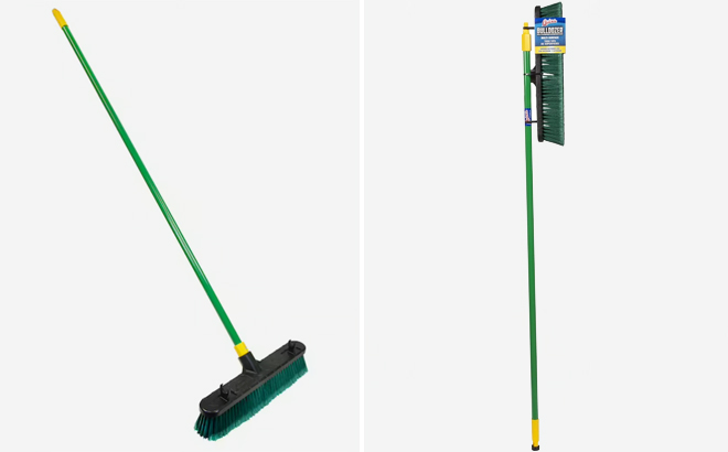 Quickie Bulldozer 18 Inch Poly Split Fiber Push Broom on a Gray Background