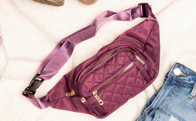 Quilted SlingBelt Bag Plum